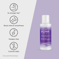 Joico Color Balance Purple Conditioner texture close-up reveals creamy detangler that hydrates color-treated hair.