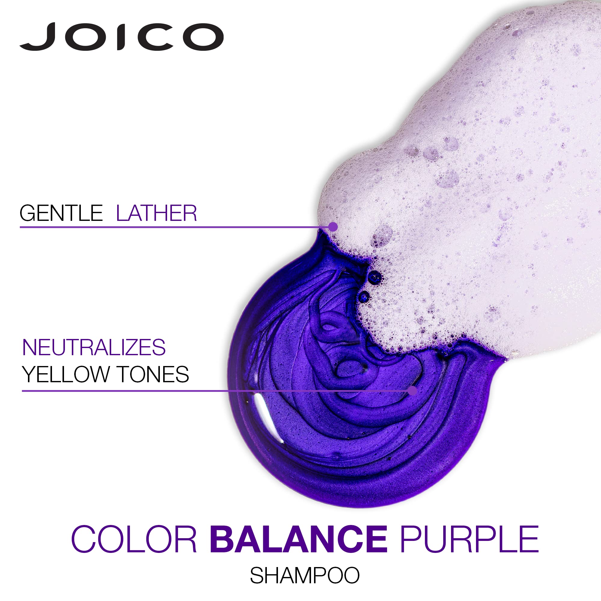 Joico Color Balance Purple Conditioner image emphasizes nourishing care and pigment balancing.
