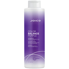 Joico Color Balance Purple Shampoo bottle shows neutralizing brass and boosting cool tones.