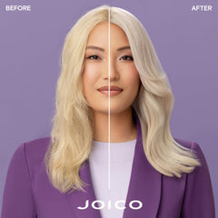 Espuma suave del Joico Color Balance Púrpura durante el lavado para brillo y control.