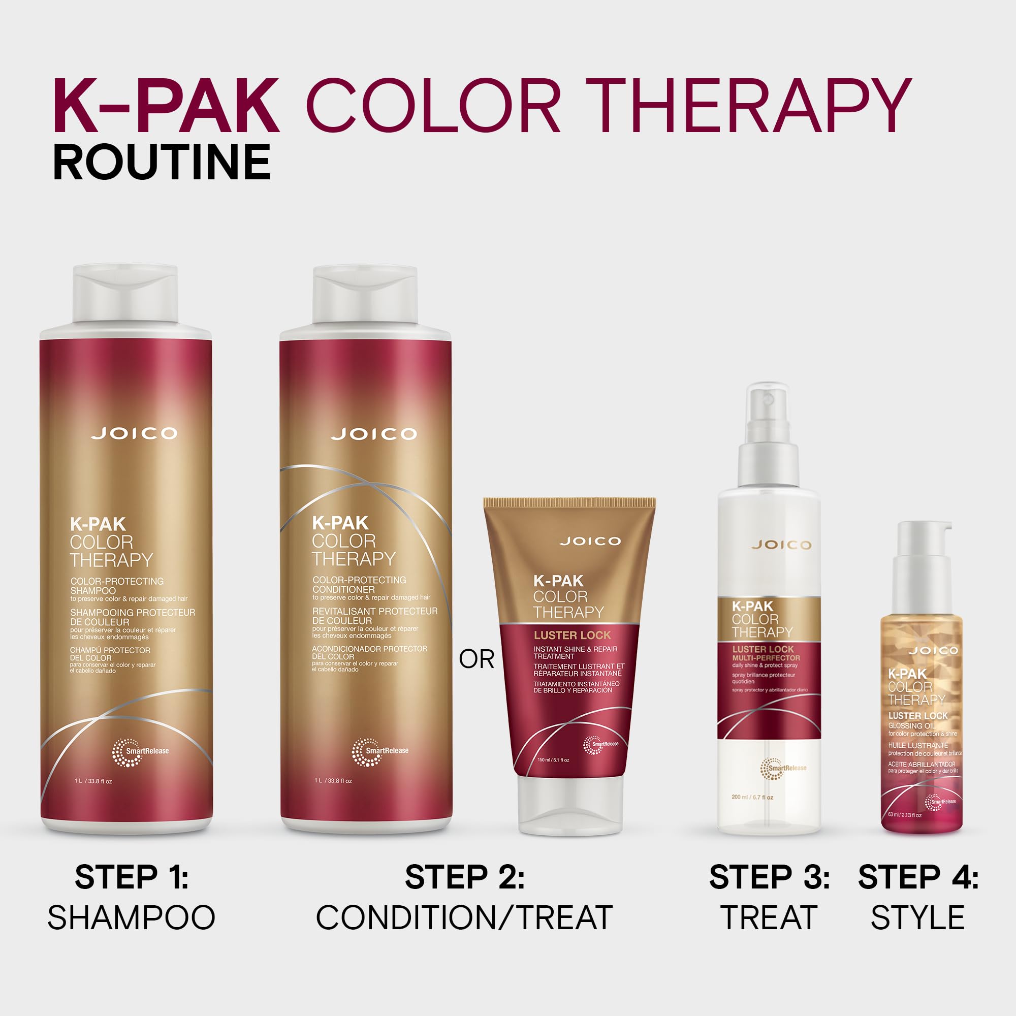 Joico Color Therapy damage protection finish suggests strengthened hair.