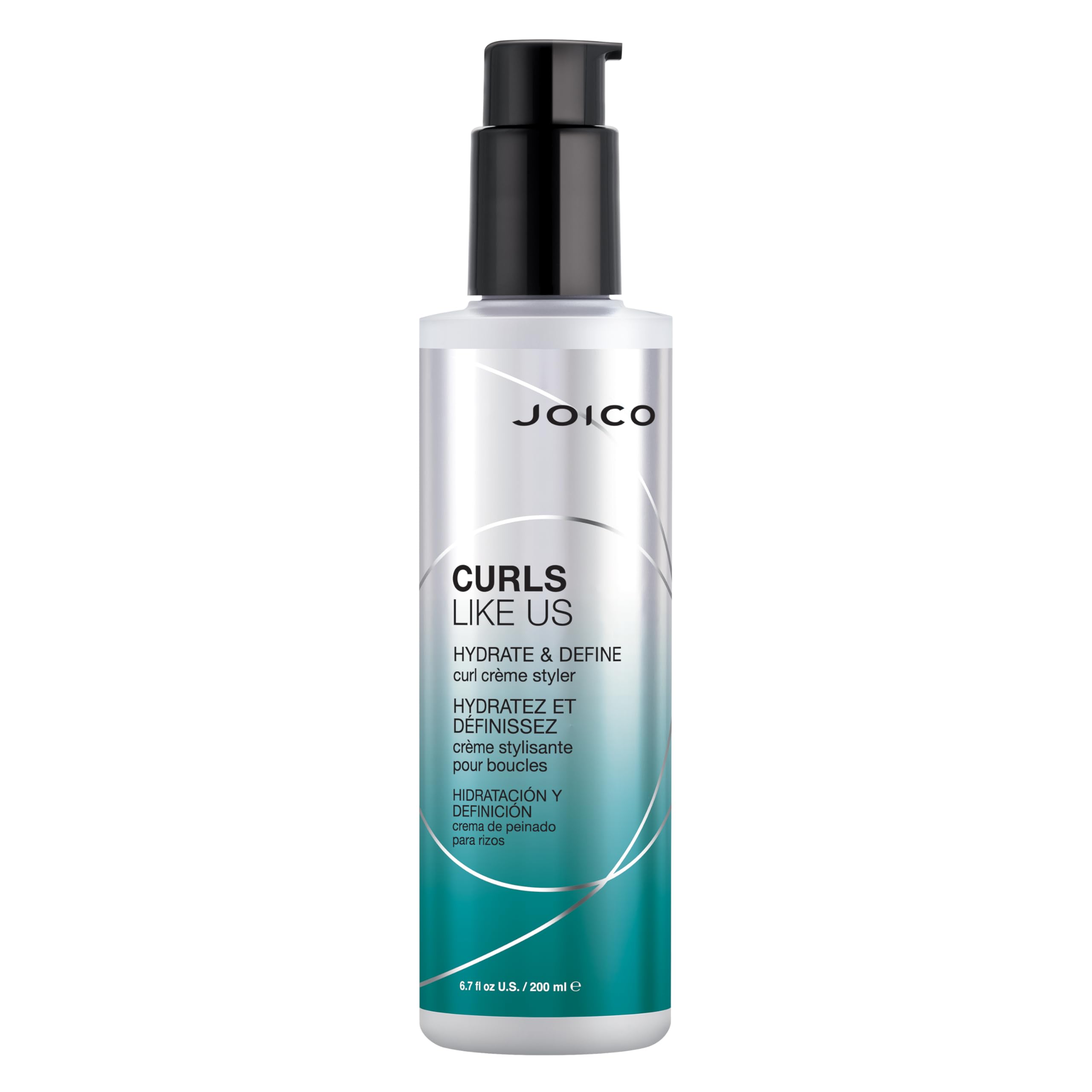 Joico Curls Like Us Hydrate & Define bottle pour demonstrates easy application and frizz control.