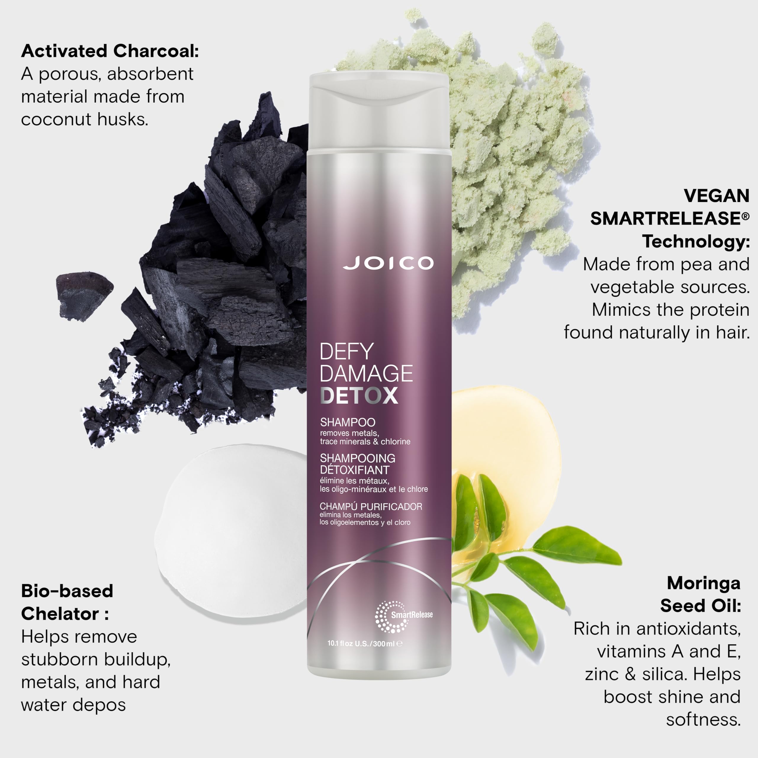 Joico Defy Damage Detox Shampoo moringa oil for shine and softness.