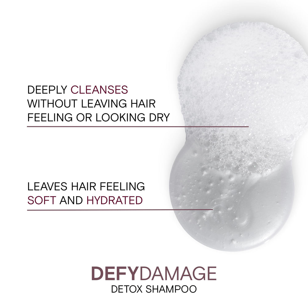 Joico Defy Damage Detox Shampoo vegan protein for hair strengthening.