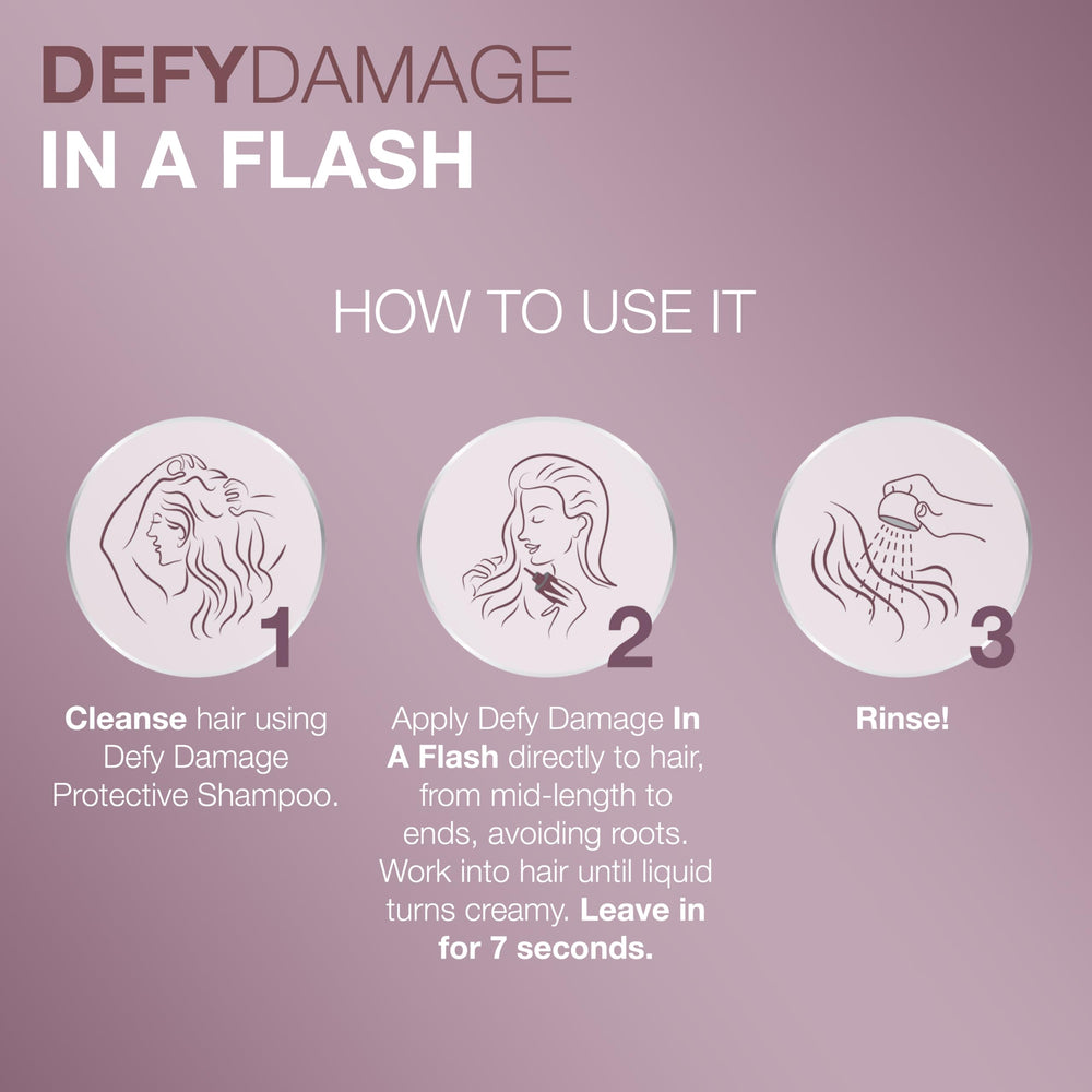 Cream-texture formula of Joico Defy Damage In A Flash being spread on hair.