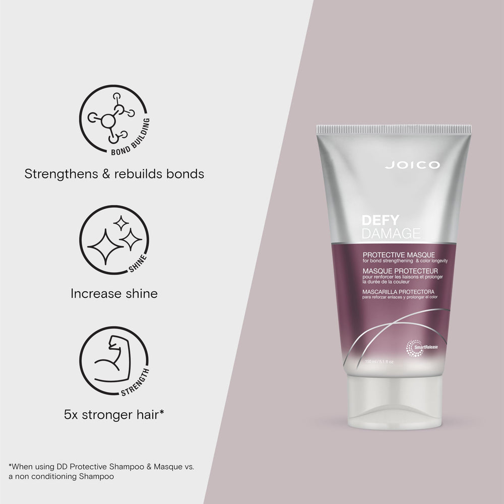Joico Defy Damage Masque ingredients moringa seed oil highlighting nourishment.
