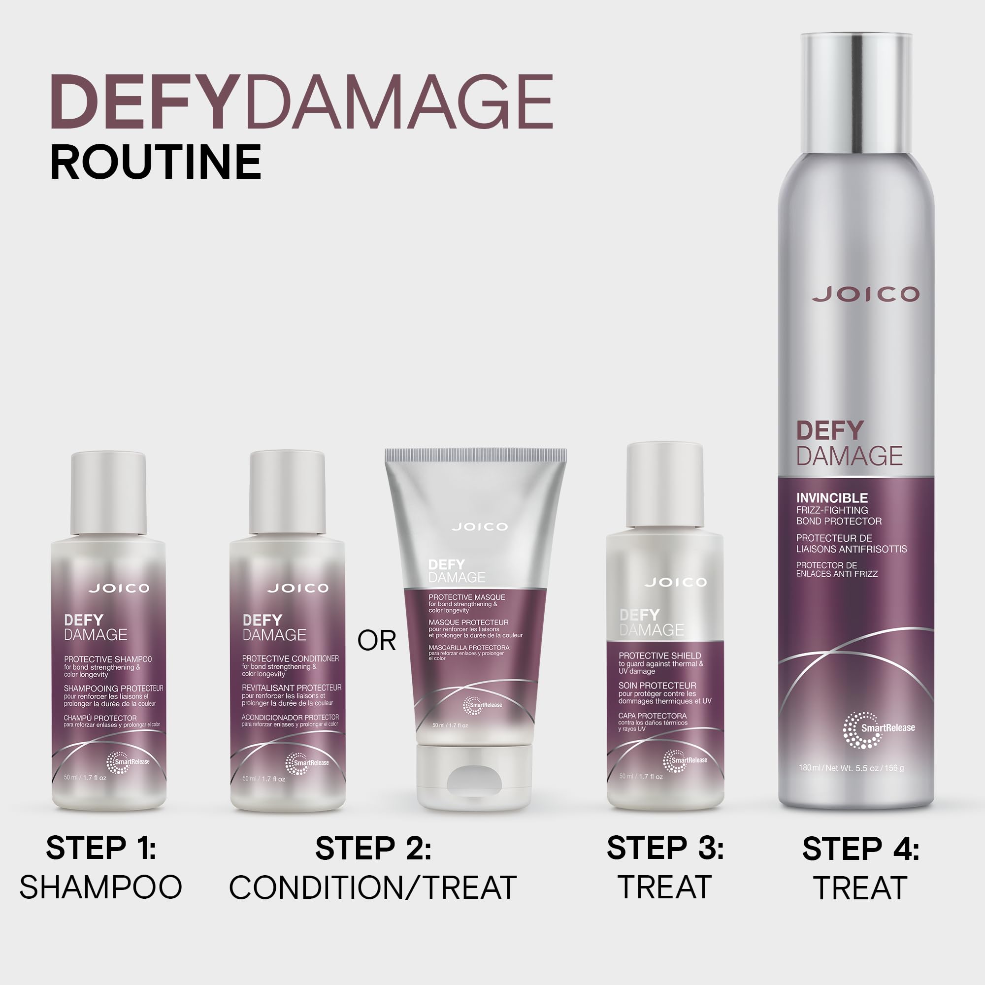 Joico Defy Damage Masque después del lavado aporta cabello suave y sedoso.