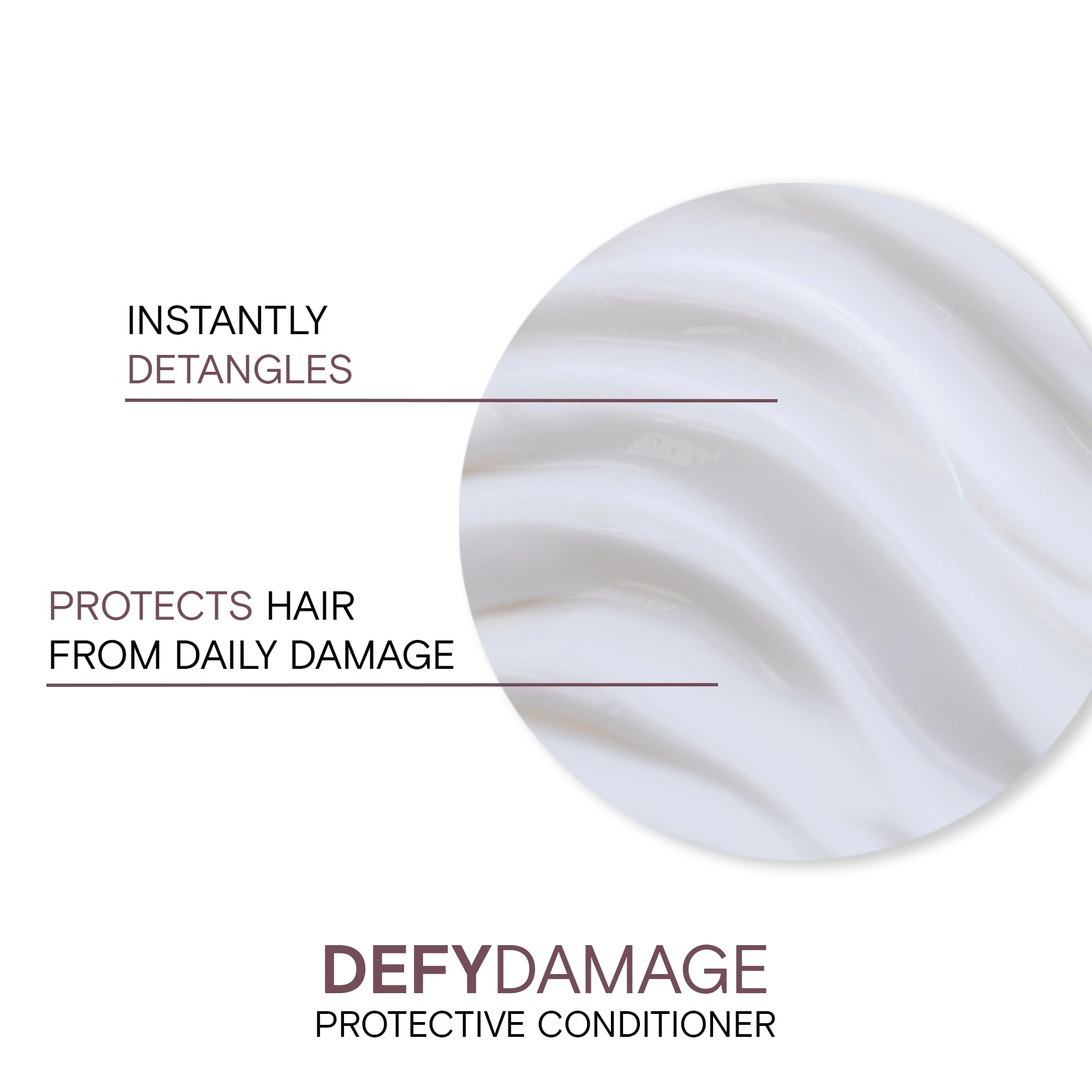 Creamy texture close-up of Joico Defy Damage Protective Conditioner showing rich moisture