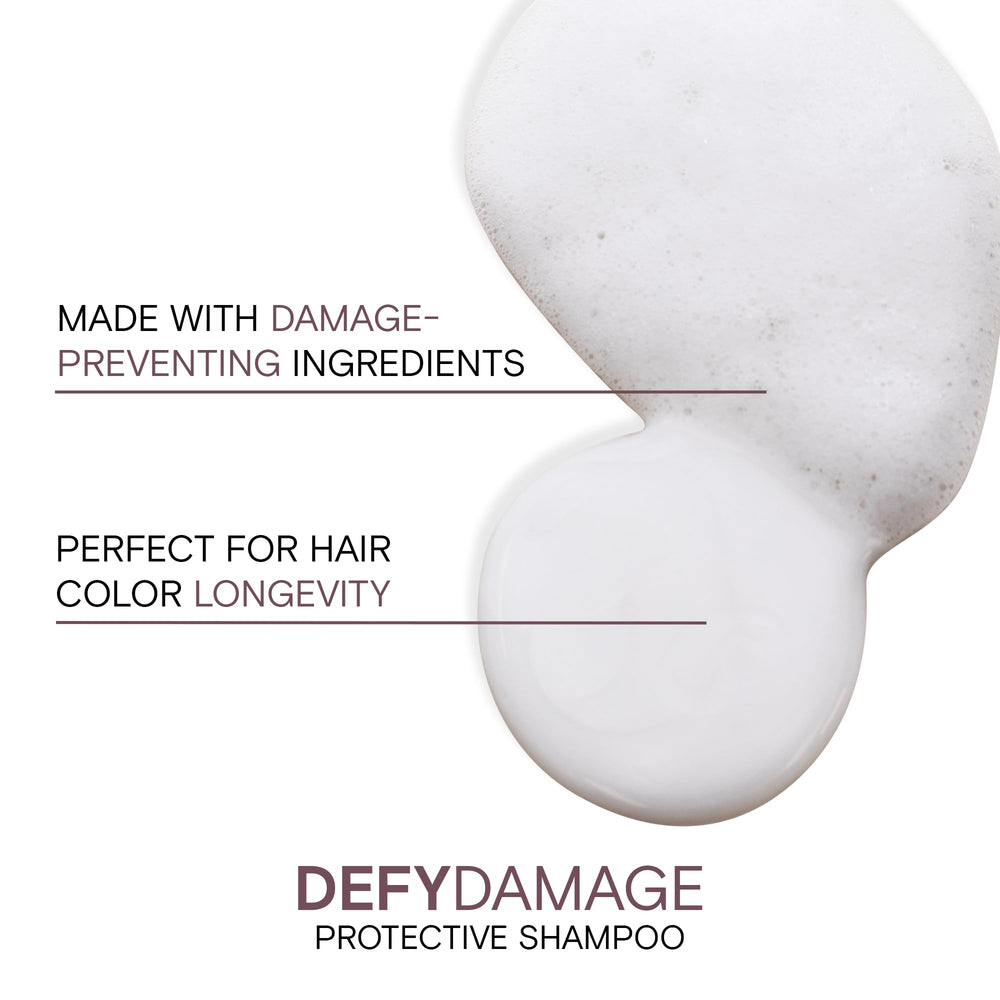 Joico Defy Damage Shampoo bottle highlighting moringa seed oil and arginine