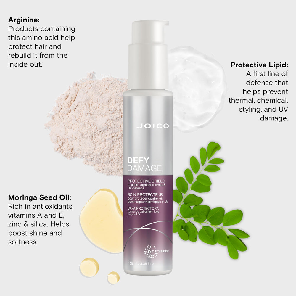 Joico Defy Damage Shield during blow-dry styling strengthens against breakage.