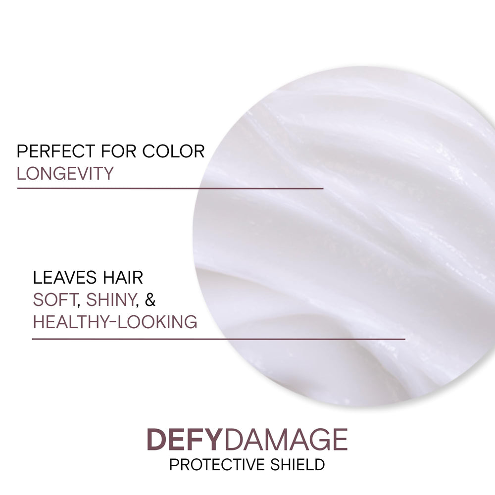 Joico Defy Damage Shield hair shine closeup shows healthy-looking strands.