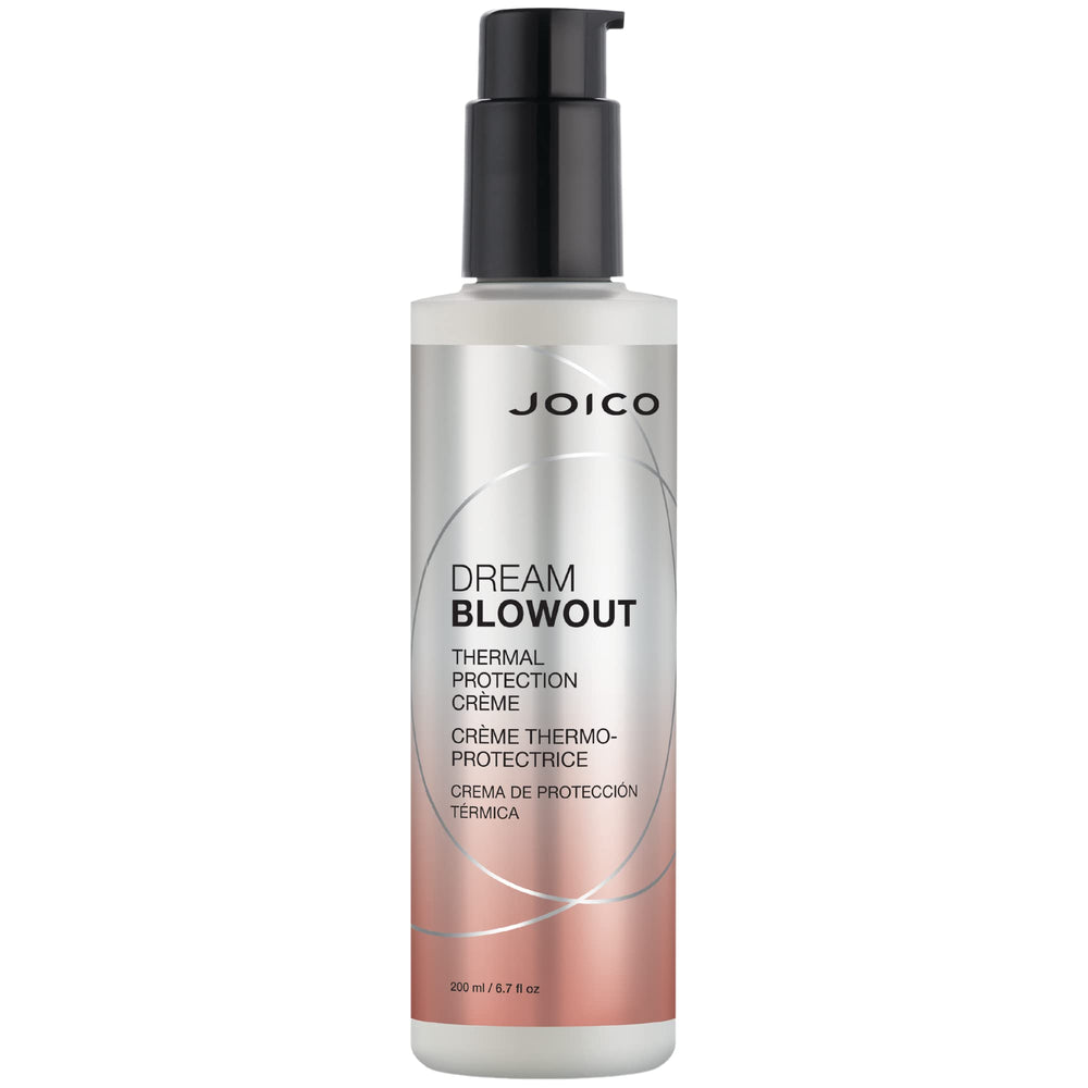 Joico Dream Blowout Cream bottle closeup for easy heat-protected styling.