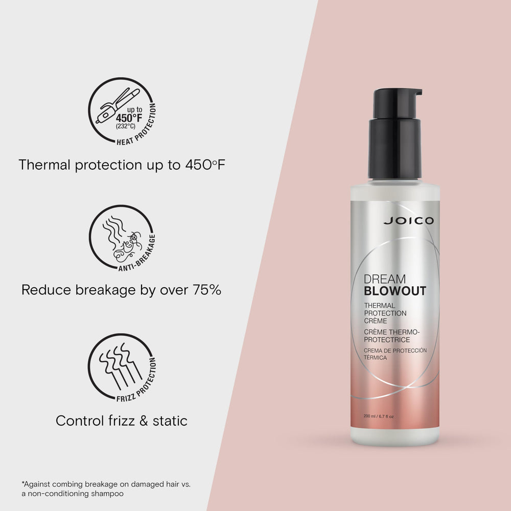 Joico Dream Blowout Cream in hand during blow-drying for smoother results.
