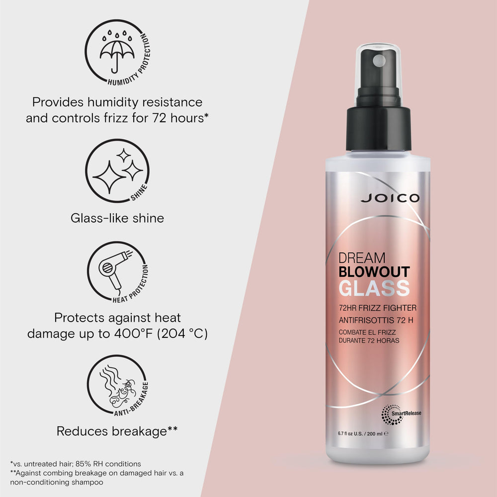 Finished blowout with glass-like shine using Joico Dream Blowout Glass.