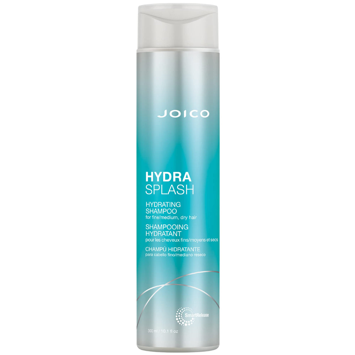 Joico HydraSplash bottle close-up; a hydrating wash for fine hair.