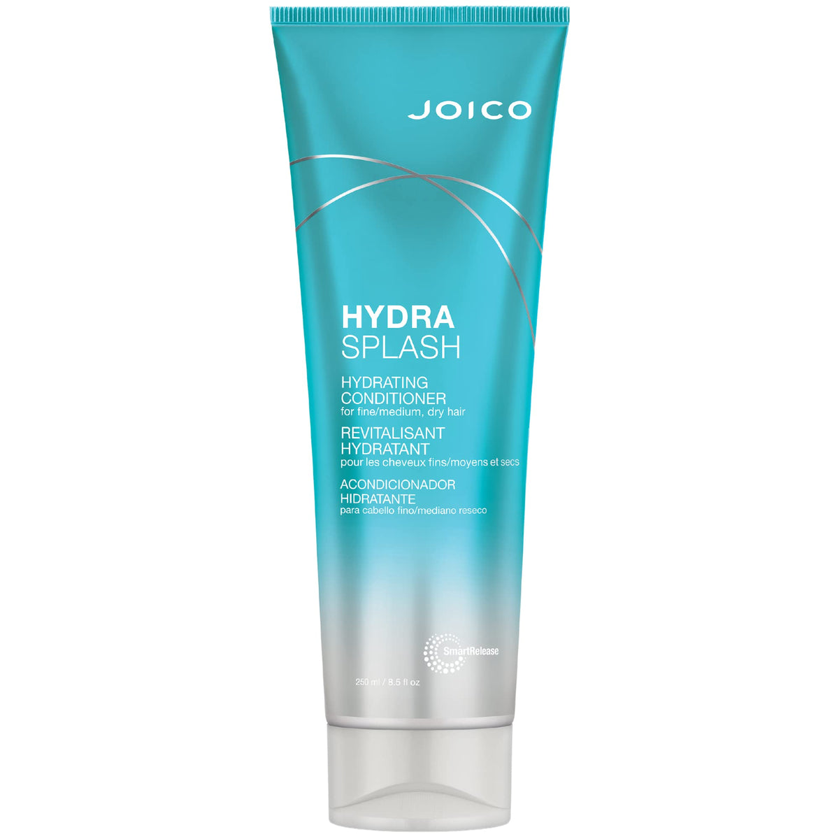 Joico HydraSplash bottle closeup showing lightweight hydration for fine hair.