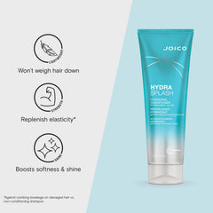 Joico HydraSplash ingredients closeup highlighting coconut water and sea kelp benefits.