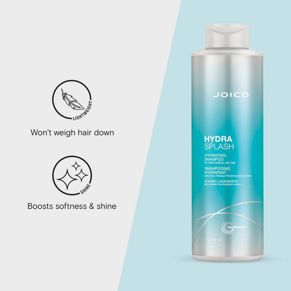 Joico HydraSplash lather demonstrating gentle cleanse that preserves natural moisture.
