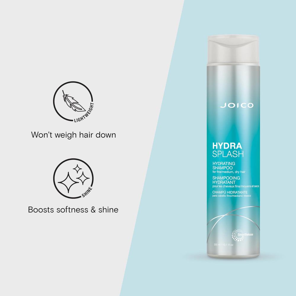 Joico HydraSplash lathering hair; rich foam cleanses without weighing hair down.