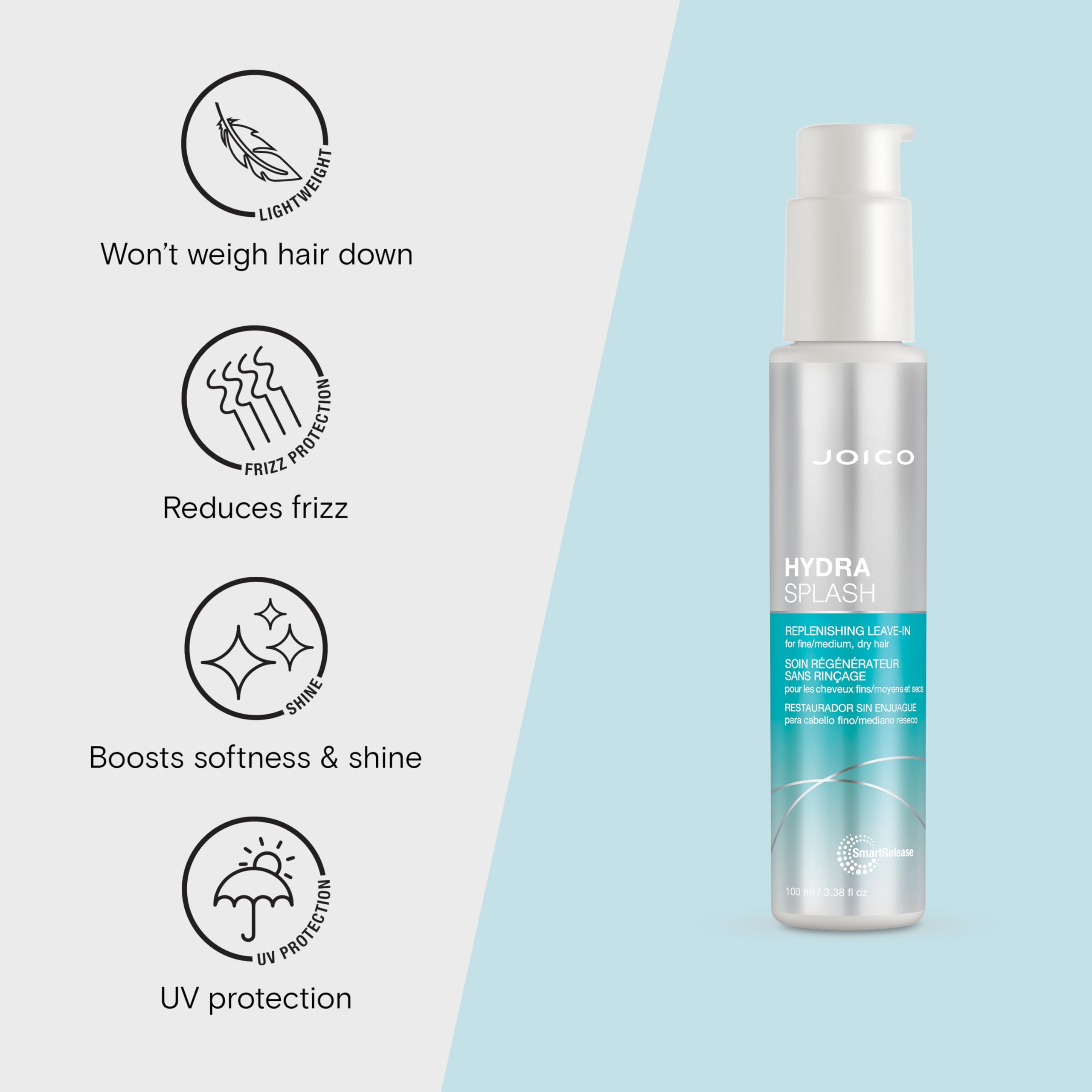 Joico HydraSplash leave-in application shows lightweight hydration for fine hair