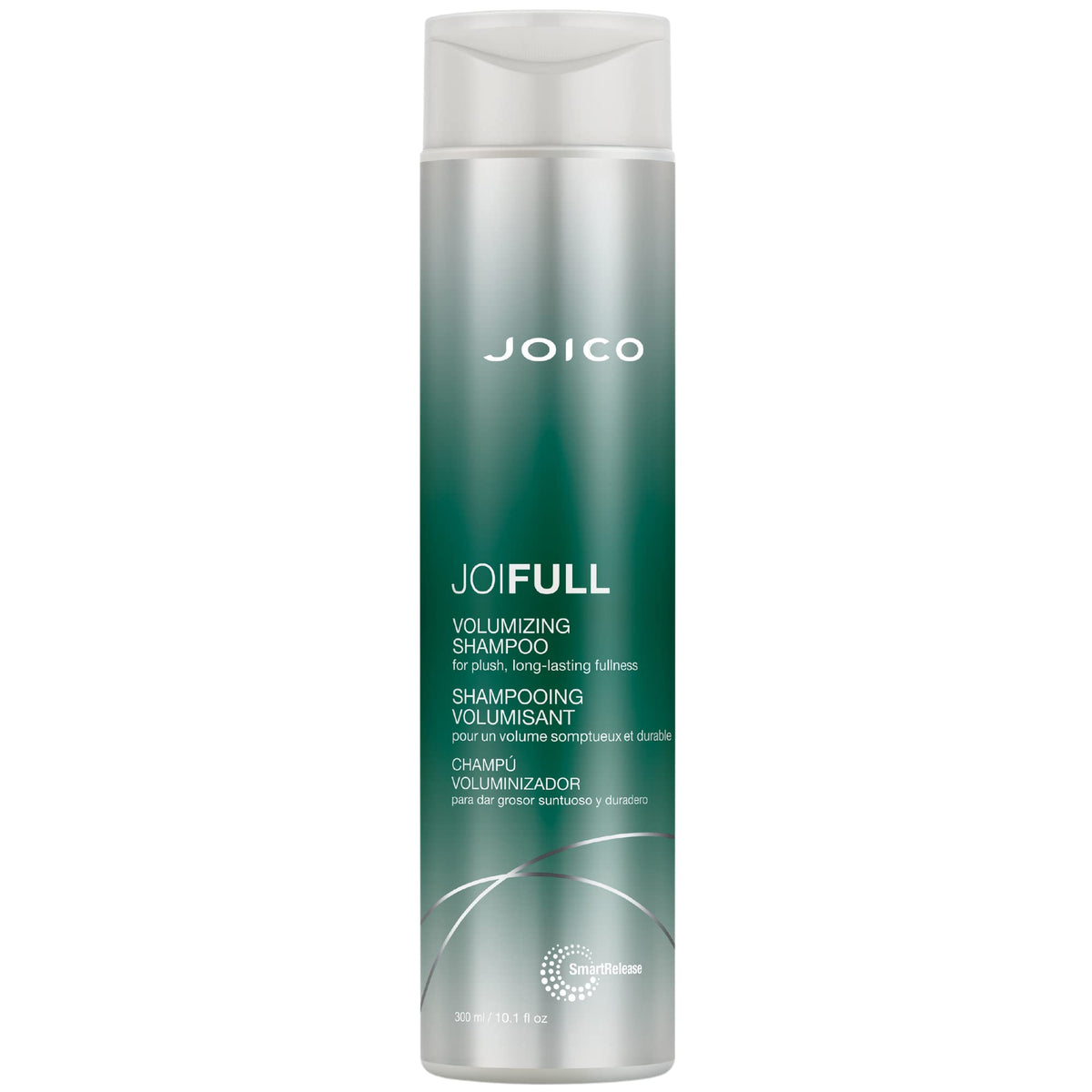 Joico JoiFULL bottle pour demonstrates gentle cleansing for fine hair.
