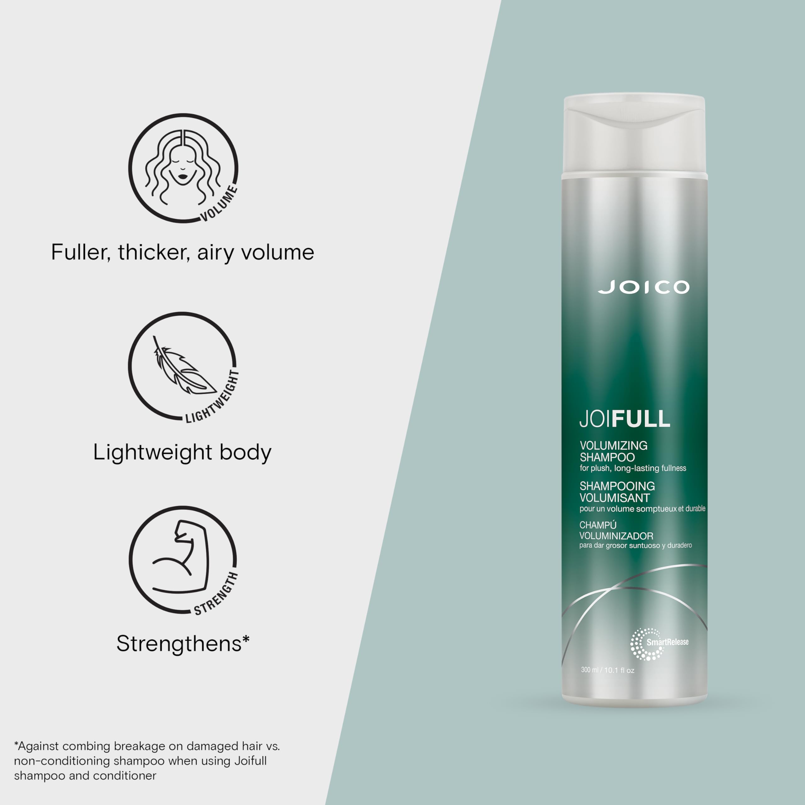 Joico JoiFULL foaming lather boosts volumizing cleanse for fine hair.