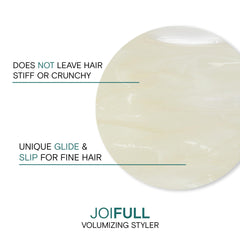 Joico JoiFULL rice-protein-lift highlights strengthened strands and fuller-feel fine hair.