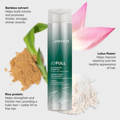 Joico JoiFULL rice protein reinforces strength and fullness.