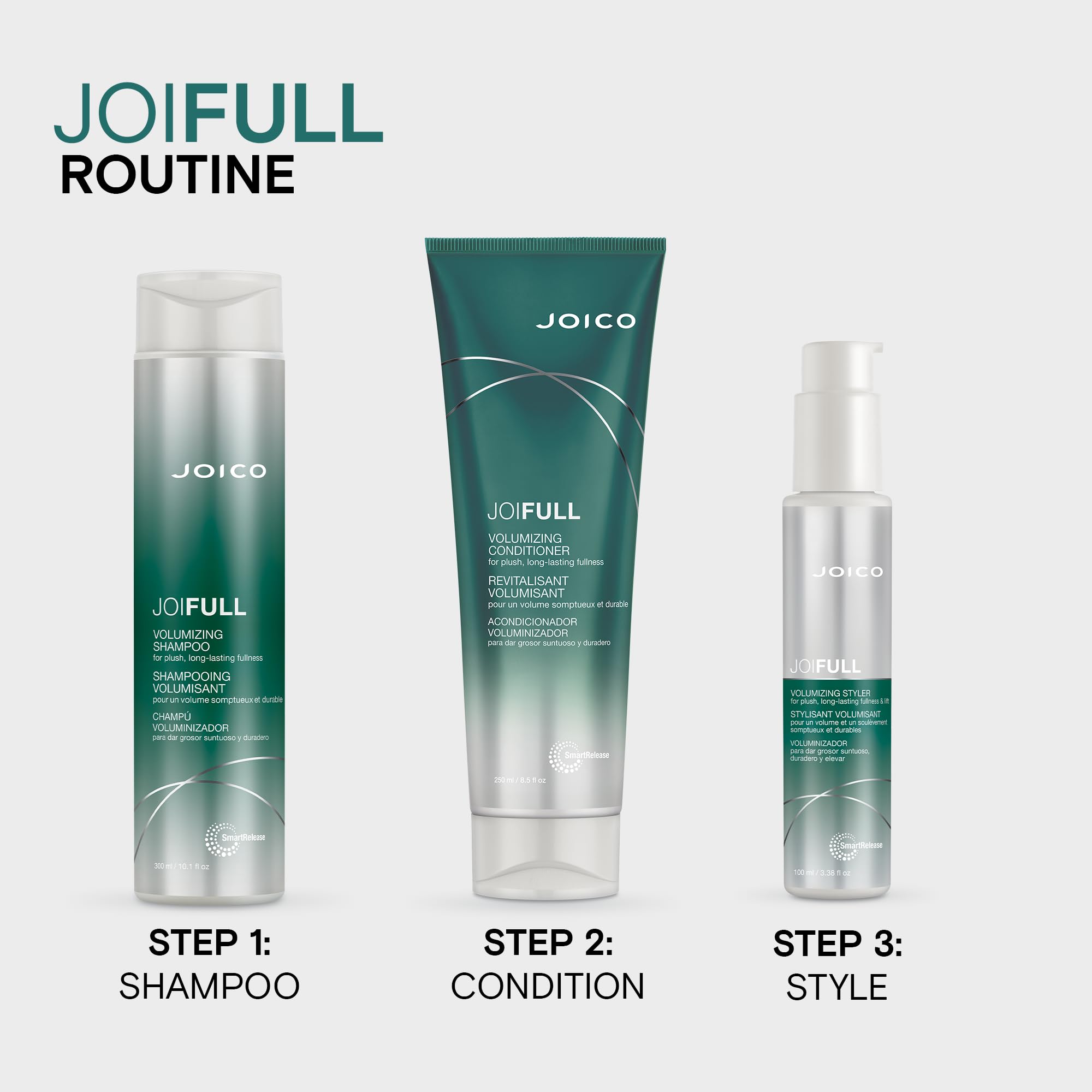 Joico JoiFULL bamboo extract scene emphasizing volume and shine.