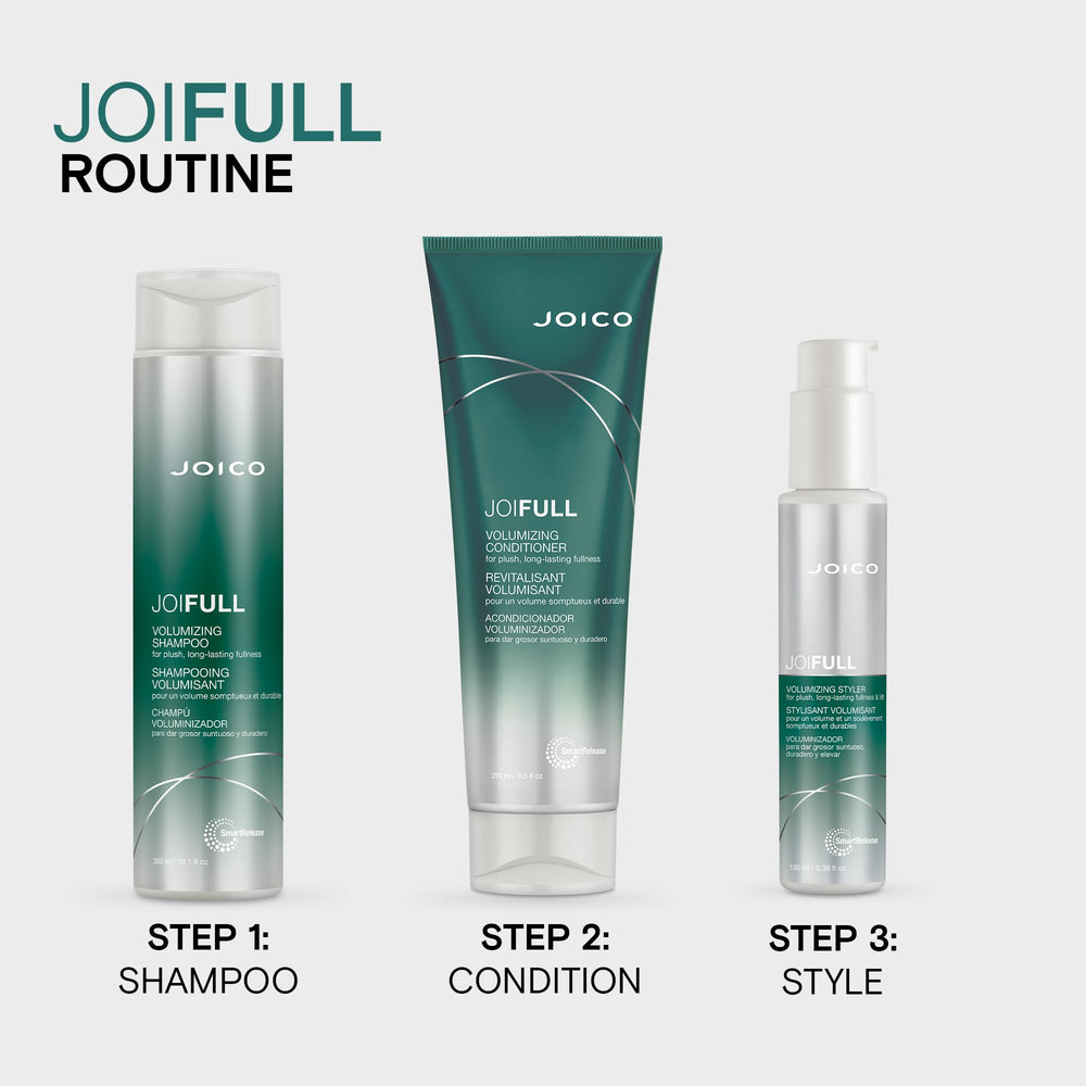 Joico JoiFULL bamboo extract scene emphasizing volume and shine.