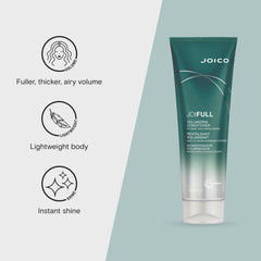 Close-up of Joico JoiFULL bottle cap showing detangling benefits.