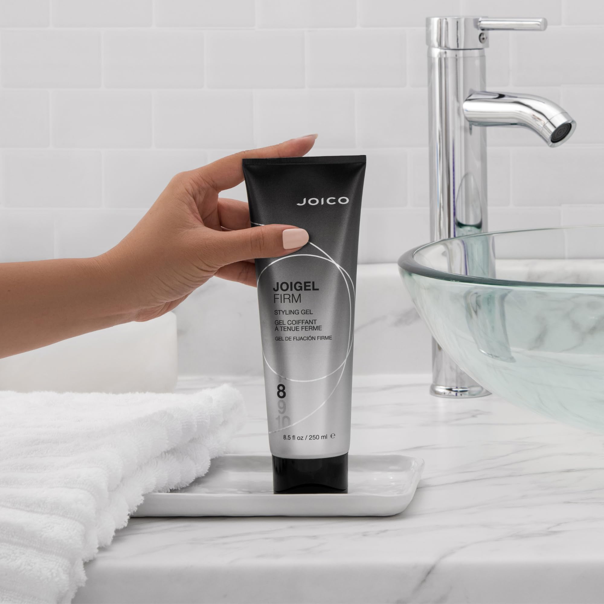 Joico JoiGel firm styling gel on styled hair delivering body and gloss