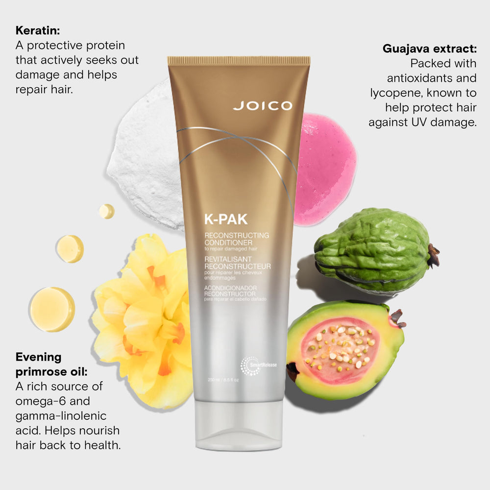 Illustrated packaging cap and label emphasizing everyday conditioning benefits.