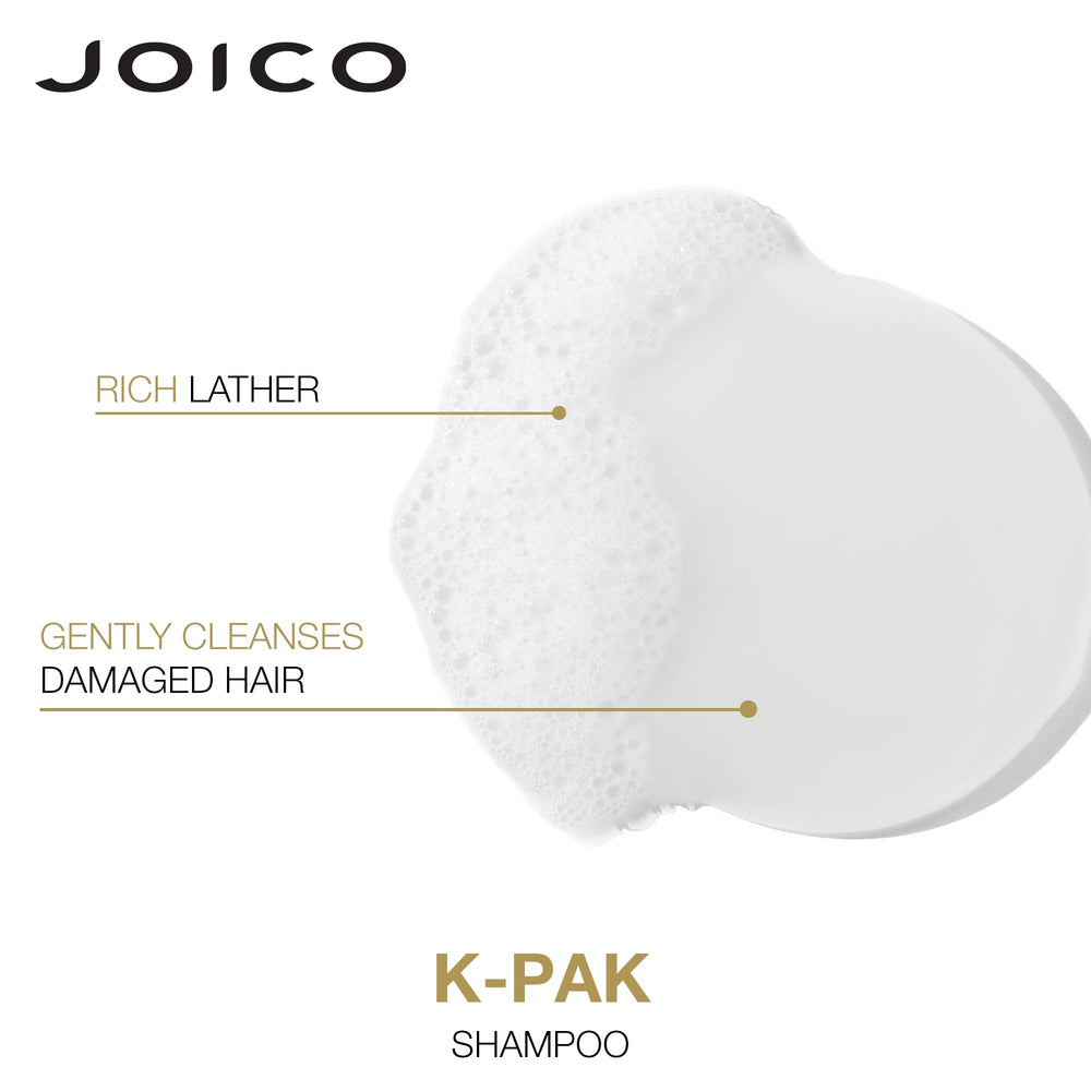 Joico K-Pak Bio-Advanced Peptide Keratin visuals highlighting reparative complexes.