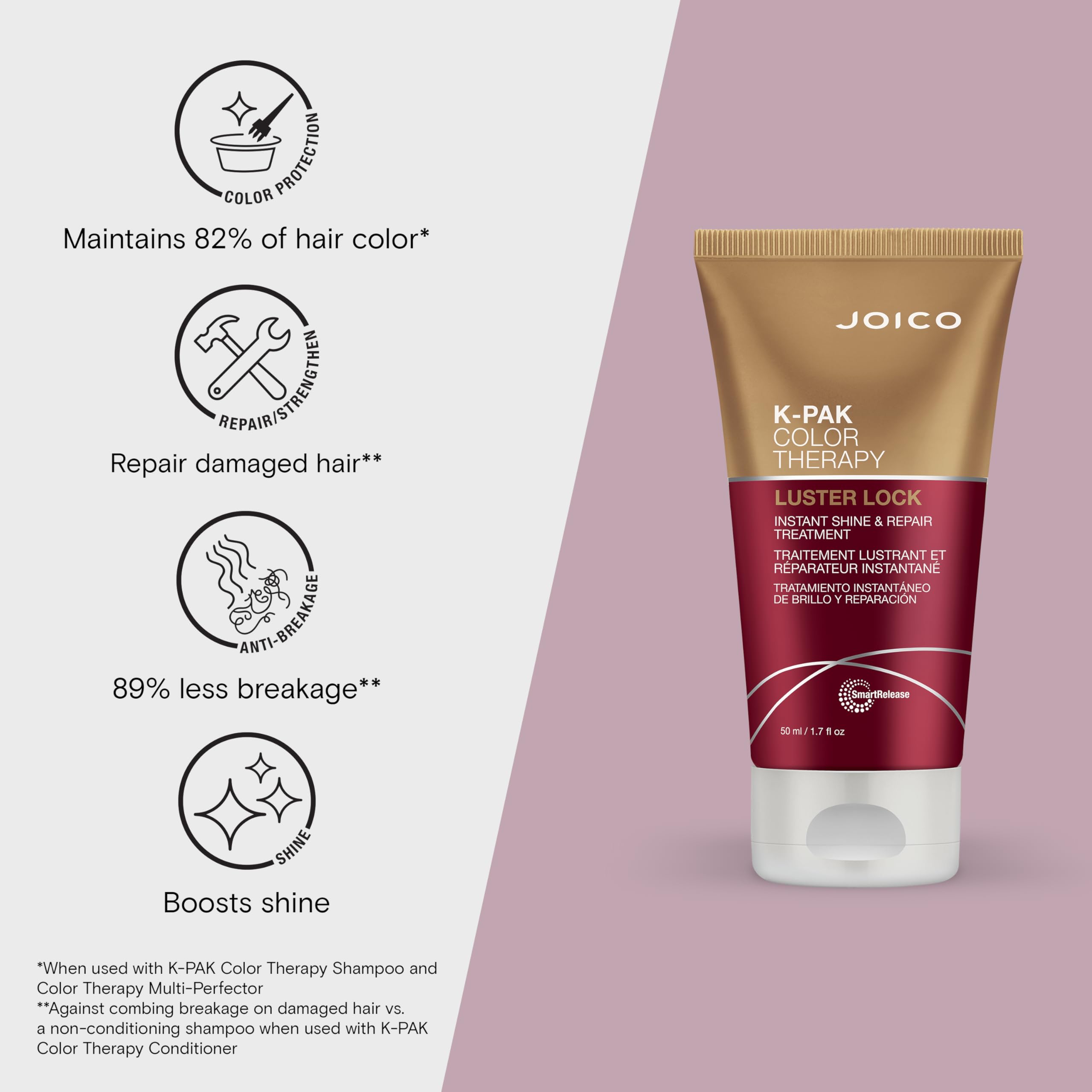 Iconos de keratina y argán en Joico Luster Lock para fortaleza y nutrición