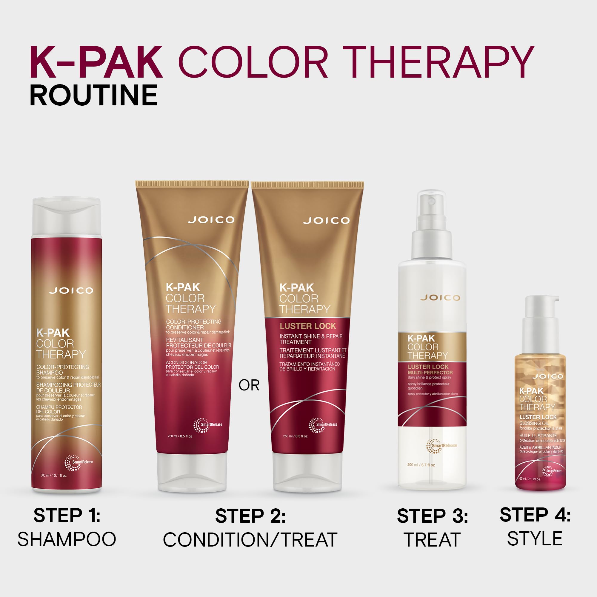 Joico K-PAK Color Therapy Luster Lock with argan oil nourishes colored hair.