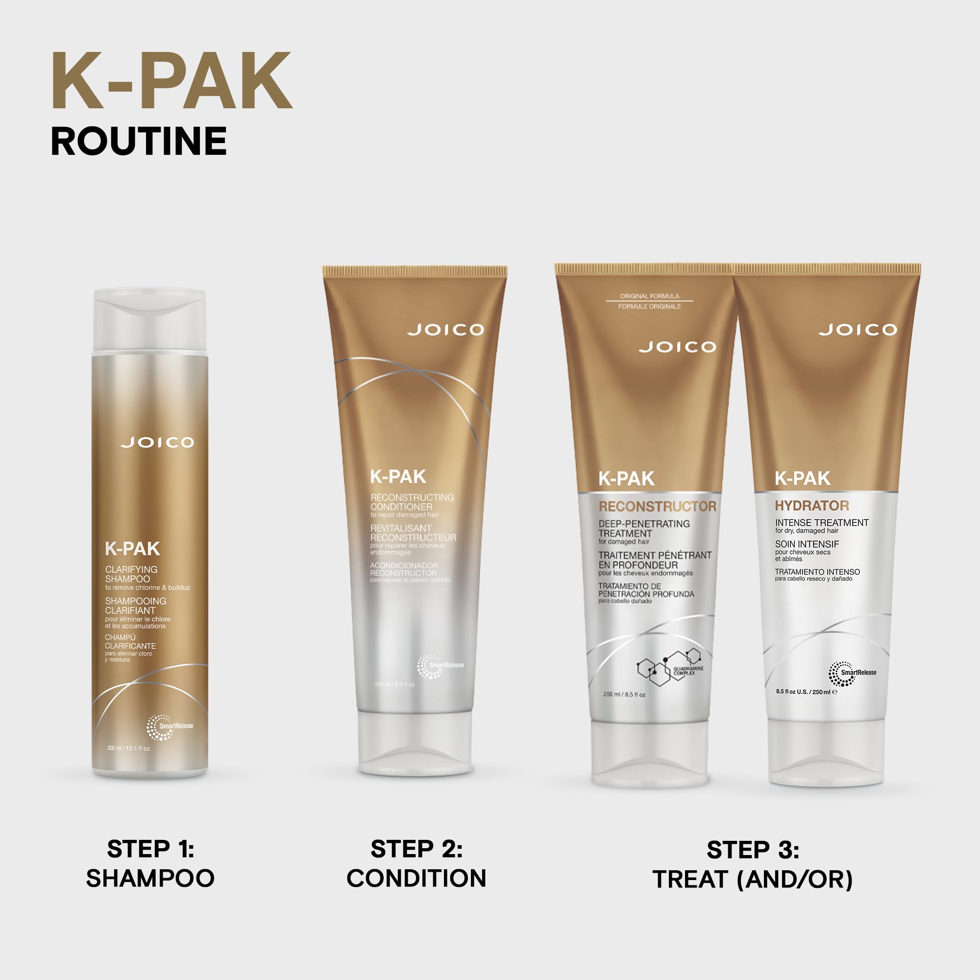 Joico K-Pak Daily Clarifying Shampoo bottle emphasizes evening primrose oil benefits for moisture