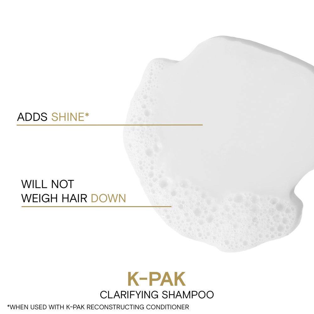Joico K-Pak Daily Clarifying Shampoo bottle highlights keratin ingredient for stronger-looking hair
