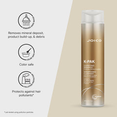 Joico K-Pak Daily Clarifying Shampoo detergent action removes hard water impurities from strands