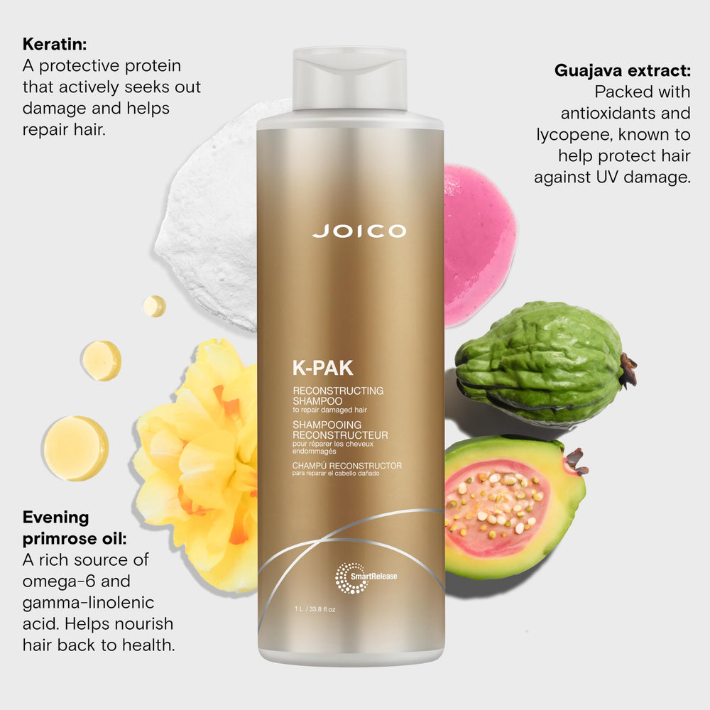 Joico K-PAK bottle featuring antioxidants and repair ingredients