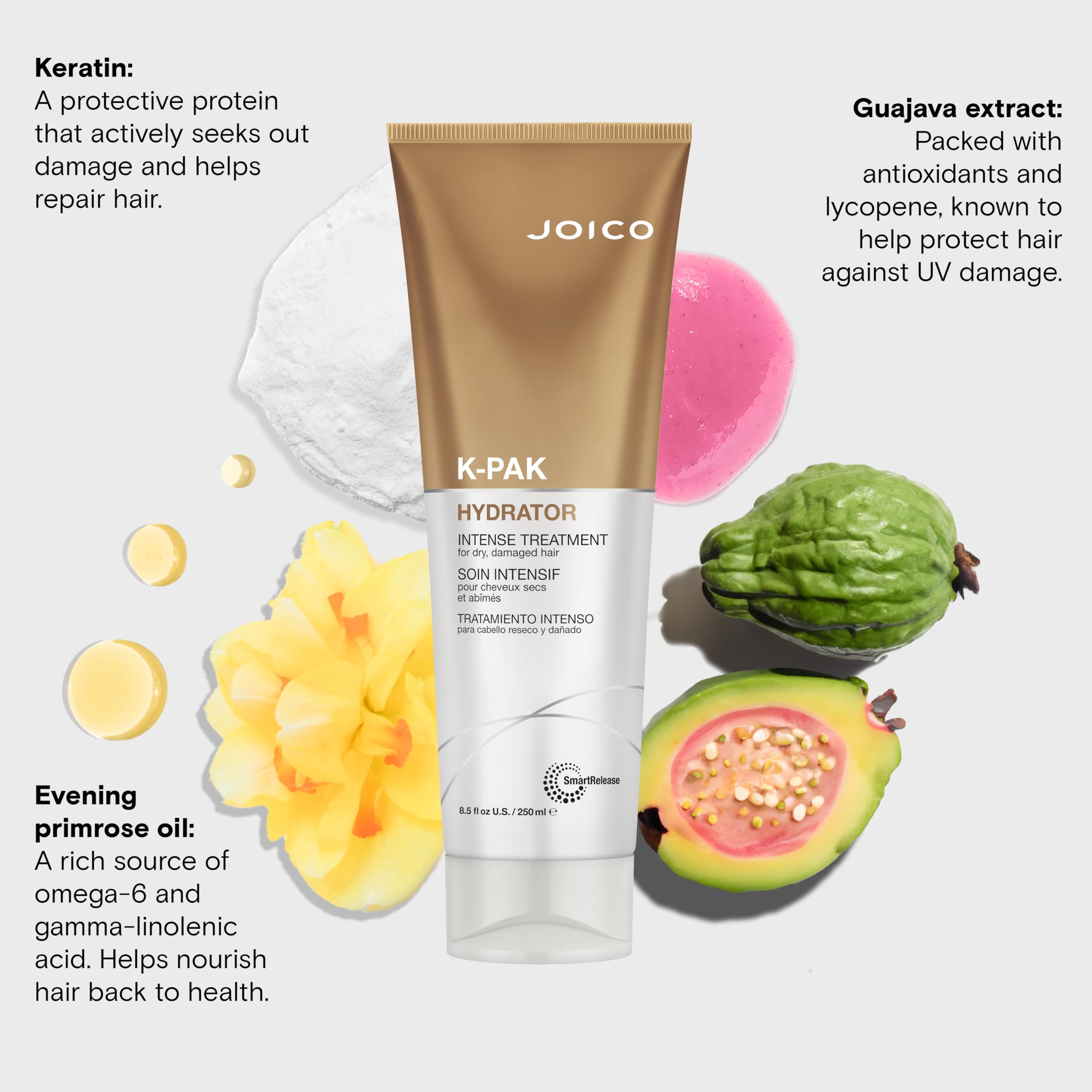 Joico K-Pak Hydrator gloss finish adds healthy shine to hair.