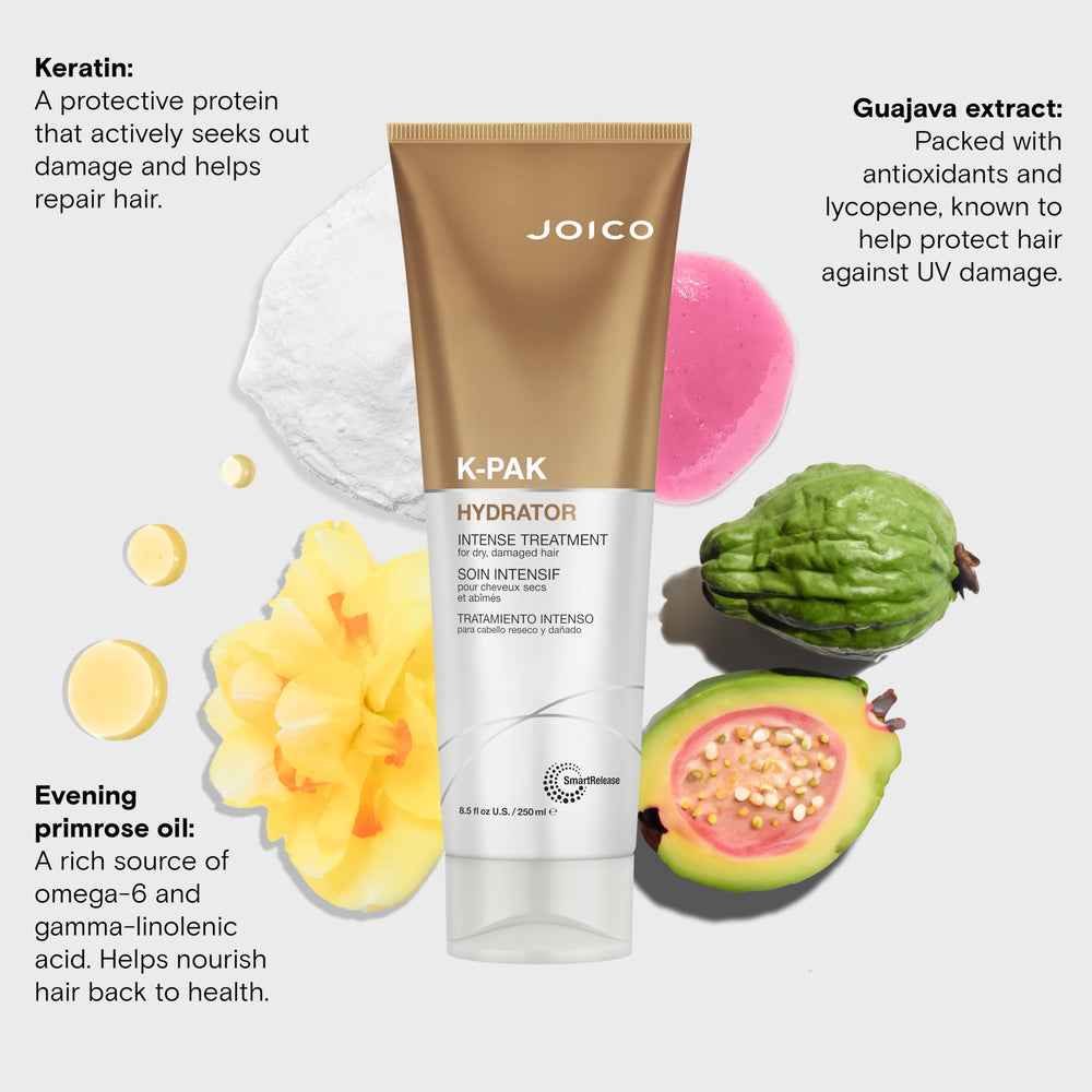 Joico K-Pak Hydrator gloss finish adds healthy shine to hair.