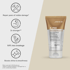 Joico K-PAK Reconstructor, textura cremosa, suaviza y repara cabellos dañados.