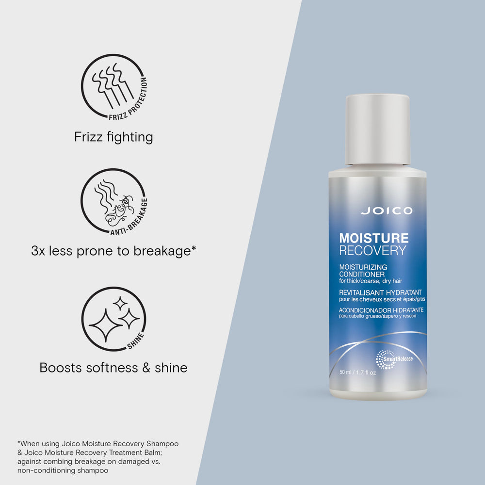 Joico Moisture Recovery: cabello recibe hidratación gracias al aceite de jojoba para brillo natural.