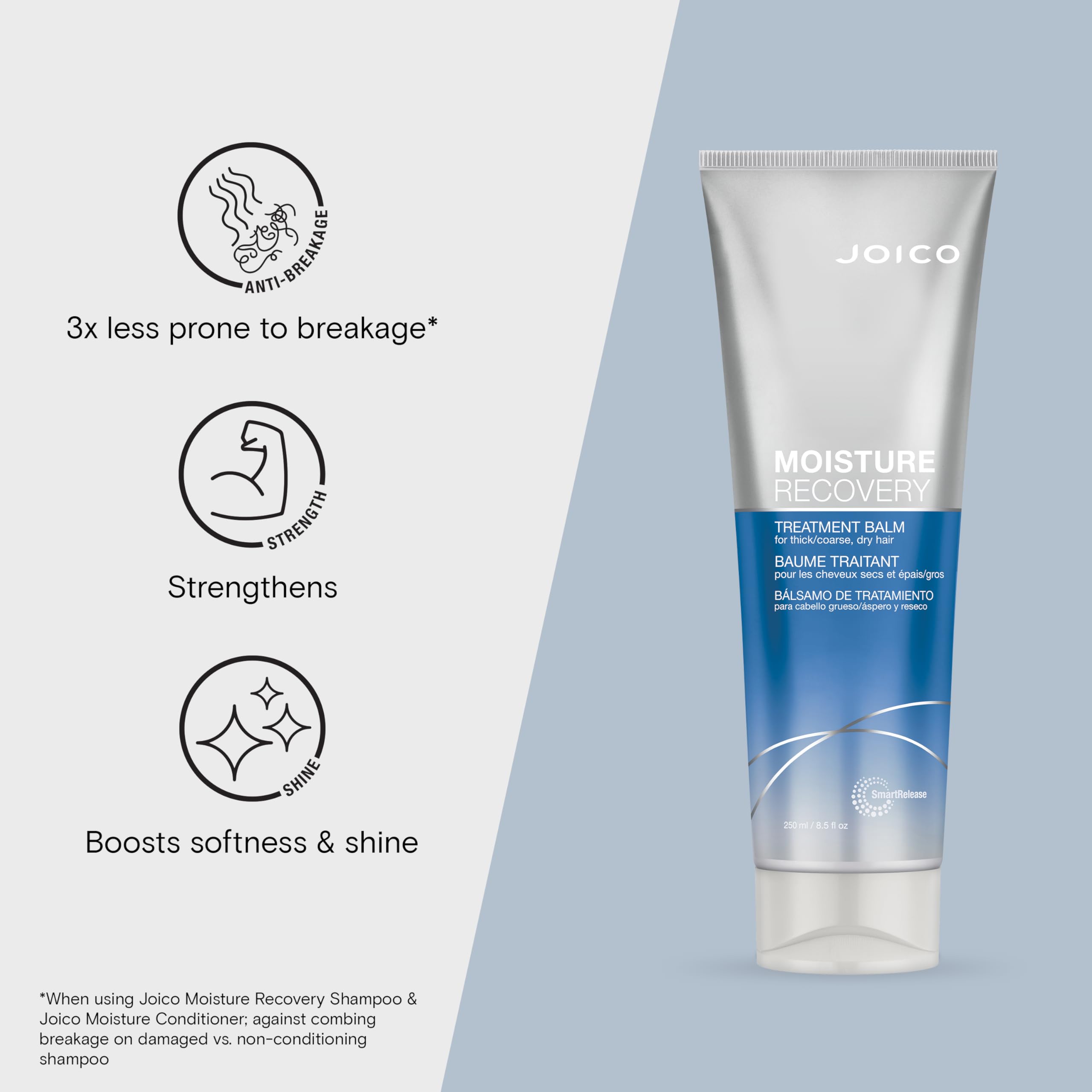Packaging for Joico Moisture Recovery Balm highlighting premium jar and 8.5 oz size