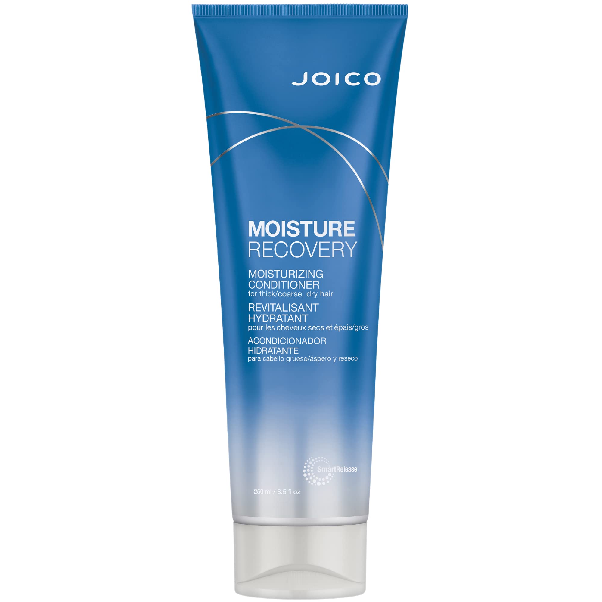 Joico Moisture Recovery conditioner bottle delivers deep hydration for thick, coarse hair.