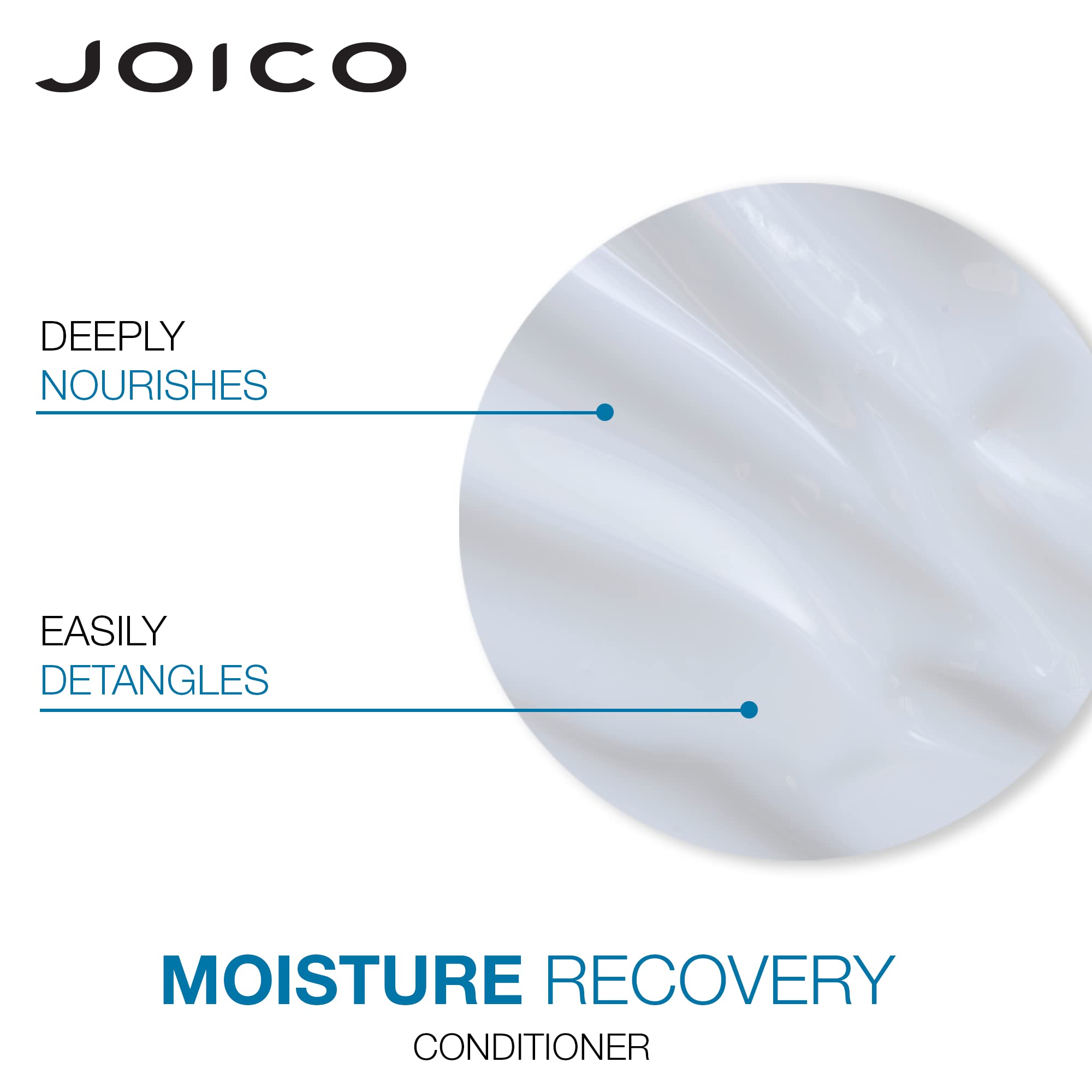 Joico conditioner label closeup highlighting moisture boost and detangling
