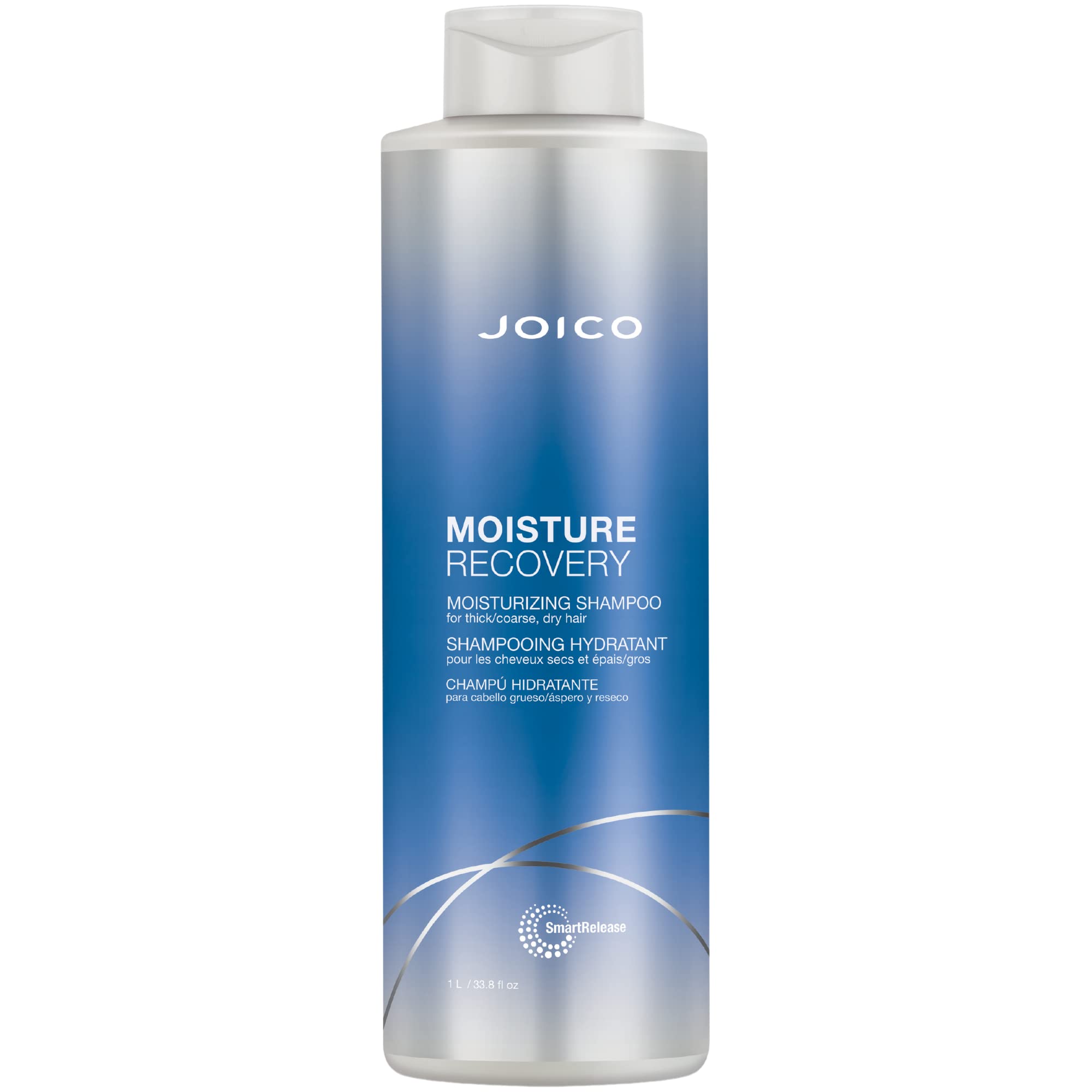 Joico Moisture Recovery Shampoo bottle promises lasting moisture for dry, coarse hair.