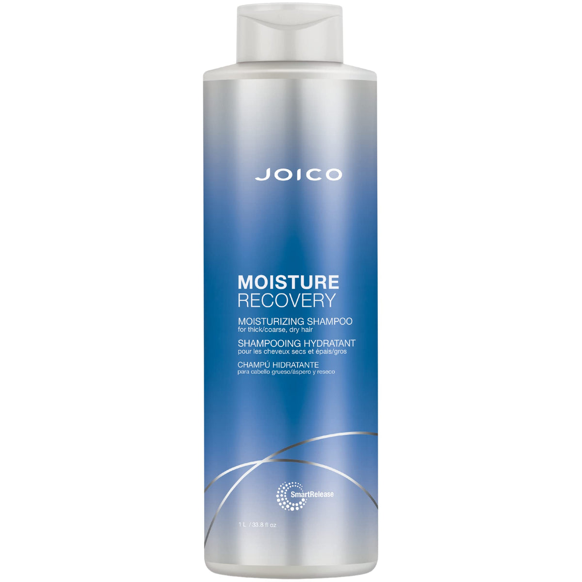 Joico Moisture Recovery Shampoo bottle promises lasting moisture for dry, coarse hair.