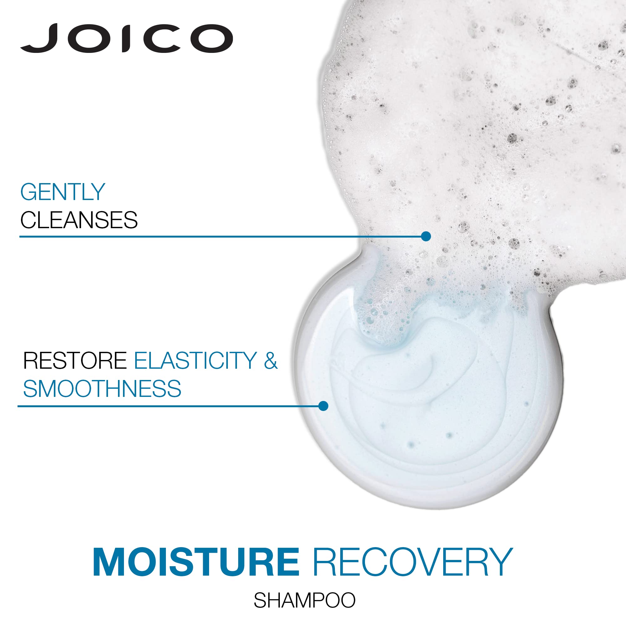 Joico label closeup on shampoo bottle emphasizing gentle cleansing